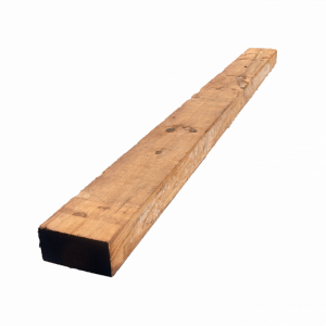 Traviesa de tren ecológica fabricada en madera de pino tratada de color marrón para proyectos de exterior y paisajismo.