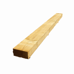Traviesa de madera de pino ecológica tratada en tono miel para diseño de jardines y borduras.
