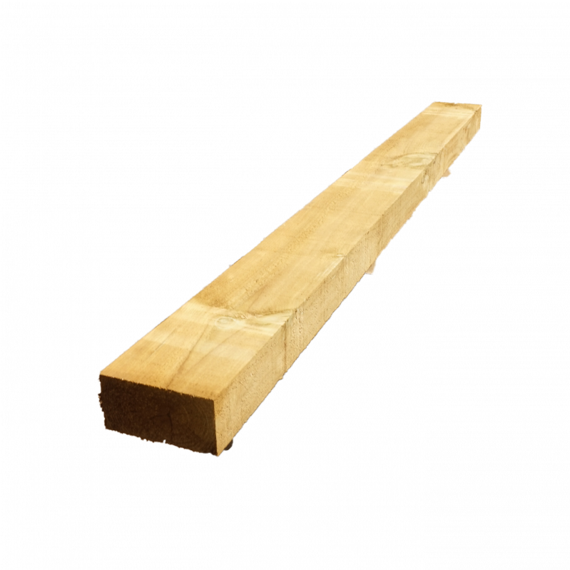 Traviesa de madera de pino ecológica tratada en tono miel para diseño de jardines y borduras.